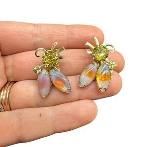 Vintage Yellow Rhinestone Clip On Earrings